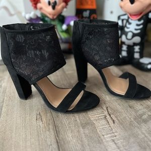 Torrid Black Lace Strappy Heels, NWT, size 10